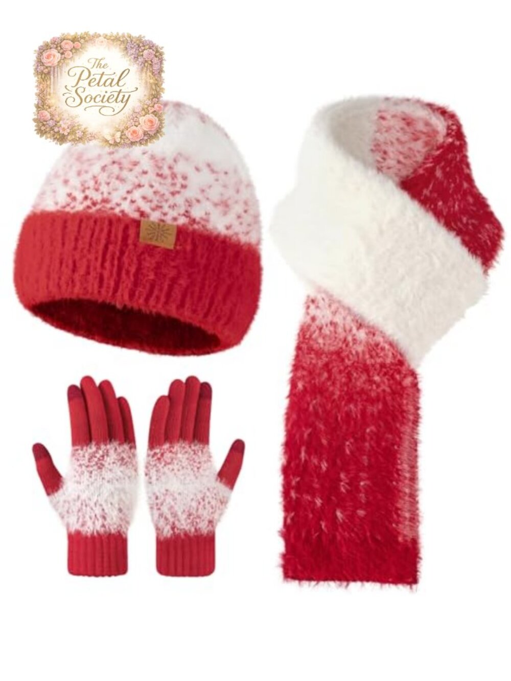 Winter Beanie Hat Scarf Gloves Set Women Touchscreen Knit 3 in 1